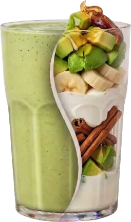 VIVA GOLDEN — Aguacate, miel de abeja, banana, yogur, canela, leche, Ka'a He'ê (stevia).