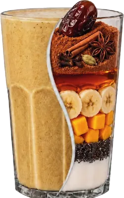 VIVA CHAI — Especias chai, dátil, miel de abeja, banana, mango, chía, leche.