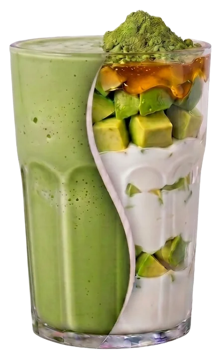 VIVA MATCHA — Matcha japonés, miel de abeja, aguacate, yogur, leche, Ka'a He'ê (stevia).