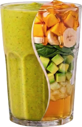 VIVA TRÓPICO — Aguacate, miel de abeja, banana, espinaca, mango, manzana exprimida.