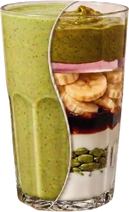 VIVA PISTACHO — Mantequilla de pistacho, agua de rosas, banana, miel de caña, yogur, cardamomo, leche.