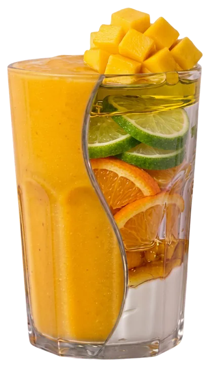 VIVA OLIVA — Mango, aceite de oliva extra virgen, limón, naranja exprimida, miel de abeja, yogur.