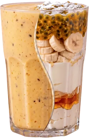 VIVA NIKOL — 5g colágeno, maracuyá, banana, queso ricotta, miel de abeja, yogur, bebida de soja vainilla.